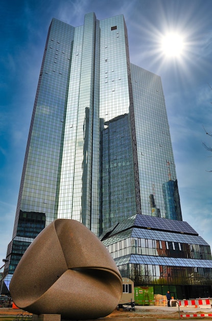 Skyscrapers with blue sky in Frankurt Hessen Germany