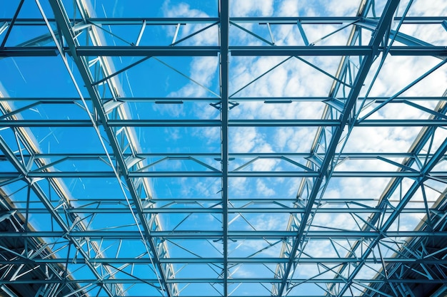 Skyward Steel Industrial Roofing and Construction Framework against Blue Sky