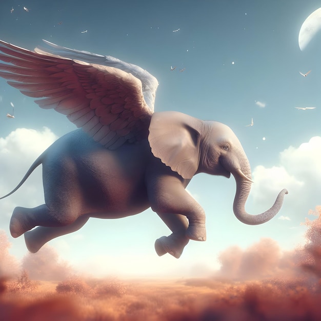 Skyward Symphony Majestic Elephants Soar in a World of Aerial Elegance