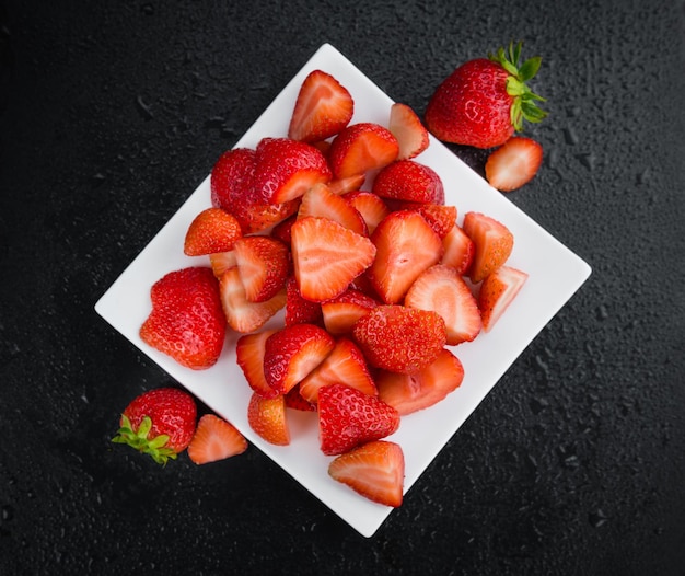 Slate slab with Strawberries Chopped