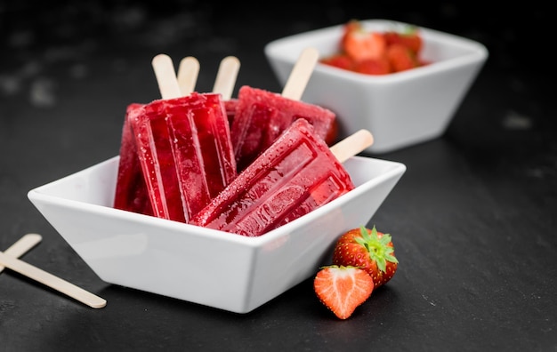 Slate slab with Strawberry Popsicles homemade