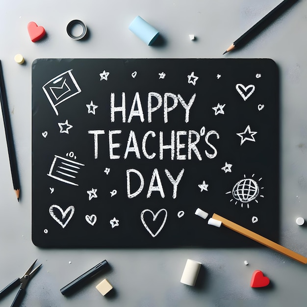 A slate with the message Happy Teachers Day written in chalk