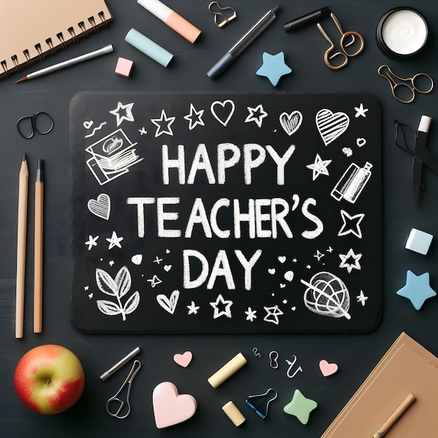 A slate with the message Happy Teachers Day written in chalk