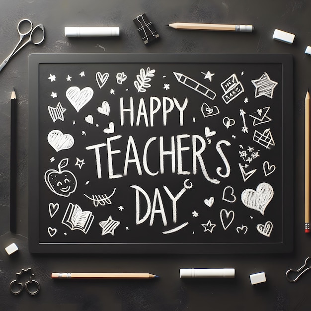 A slate with the message Happy Teachers Day written in chalk