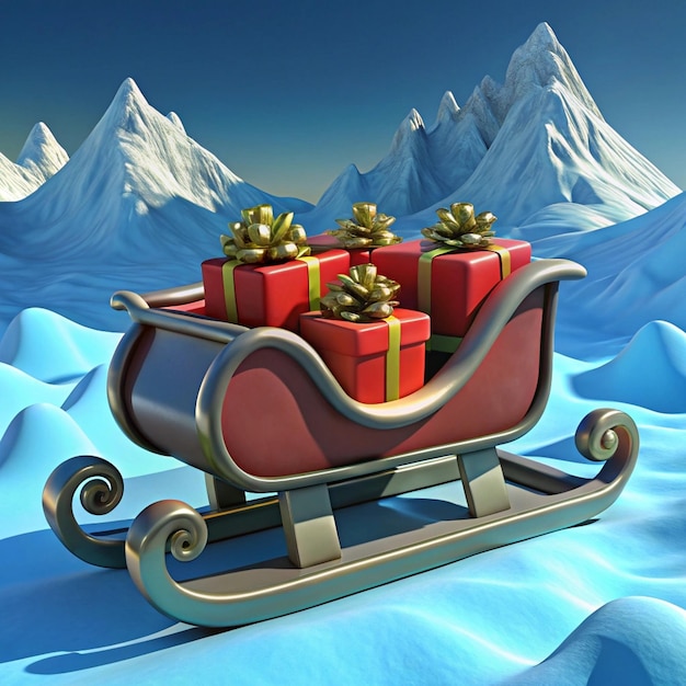 Photo a sled with presents on it and a mountain in the background