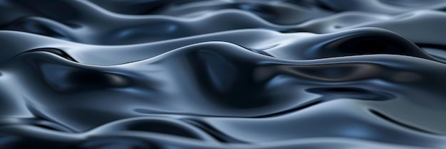 A sleek 3D background featuring a flowing liquid line in a deep monochrome navy