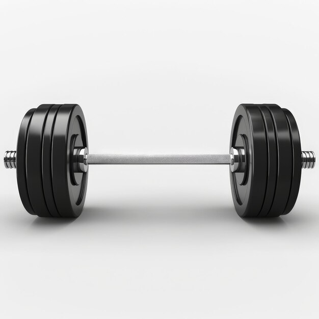 A sleek barbell with weight plates isolated on white background