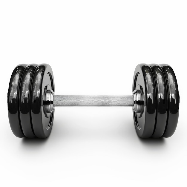 A sleek barbell with weight plates isolated on white background