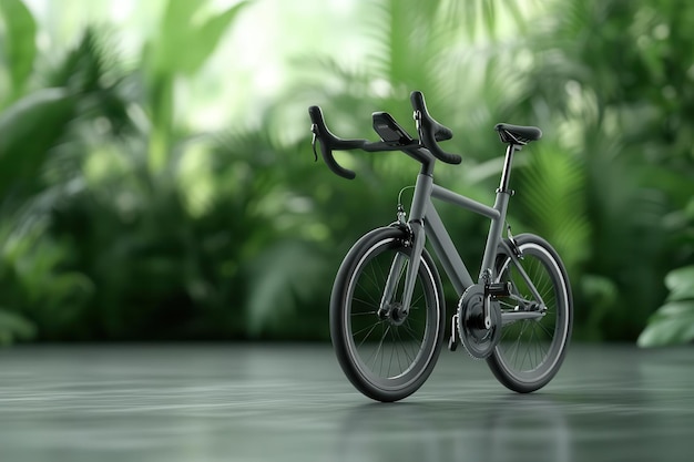 A sleek bicycle stands gracefully in a lush green setting symbolizing adventure and fitness in nature39s embrace