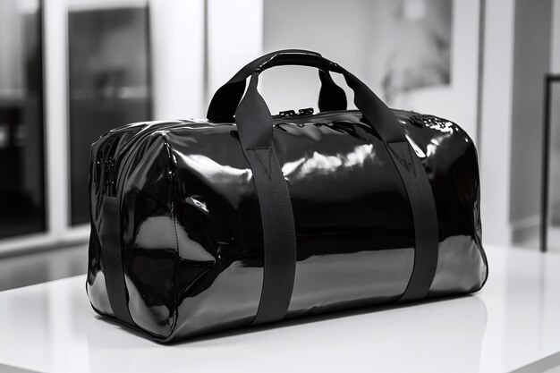 Photo sleek black duffel bag