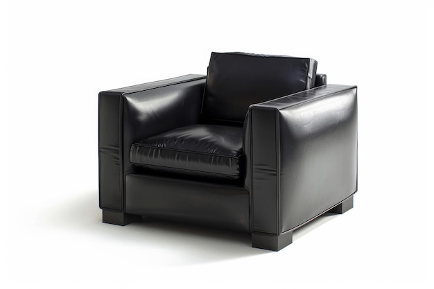 Sleek black leather armchair isolated on a white background