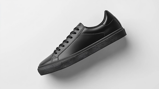 Photo sleek black leather sneaker with perforated detail