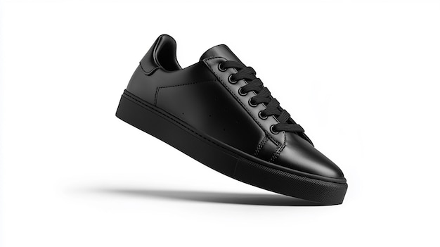 Photo sleek black leather sneaker with perforated detail