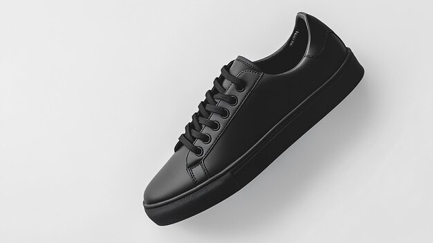 Photo sleek black leather sneaker with perforated detail