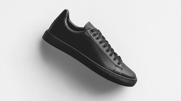 Photo sleek black leather sneaker with perforated detail