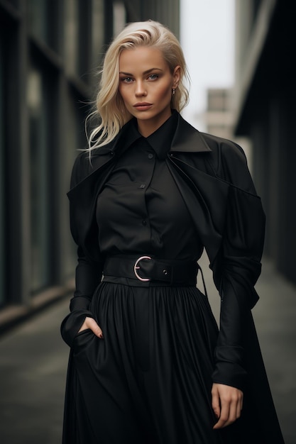 Sleek Black Trench Coat Over a Neutral Outfit Generative AI