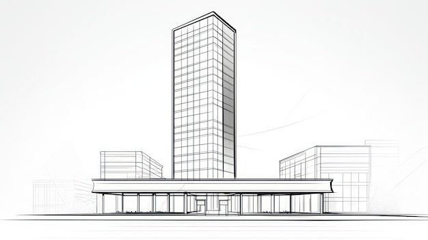 Sleek Business Tower A Minimalistic Art Drawing AI Generated