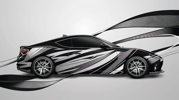 Photo sleek car decal with abstract lines on gray background