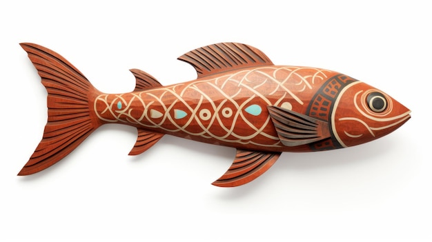 Sleek Carved Wood Fish A Digital Illustration Of A Red Statue