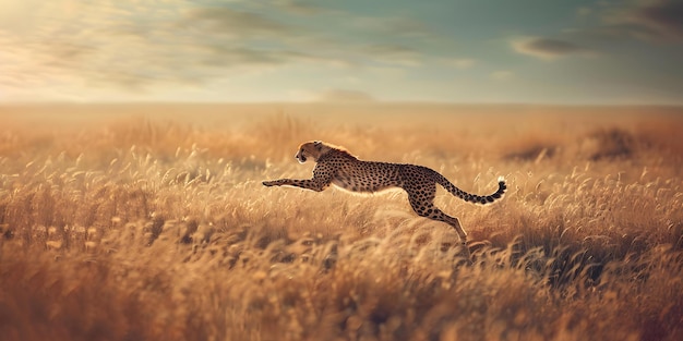 Photo sleek cheetah sprinting across the savanna