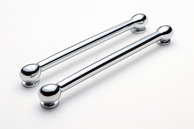 Sleek Chrome Bathroom Grab Bars With Rounded Ends on a Clear PNG or White Background