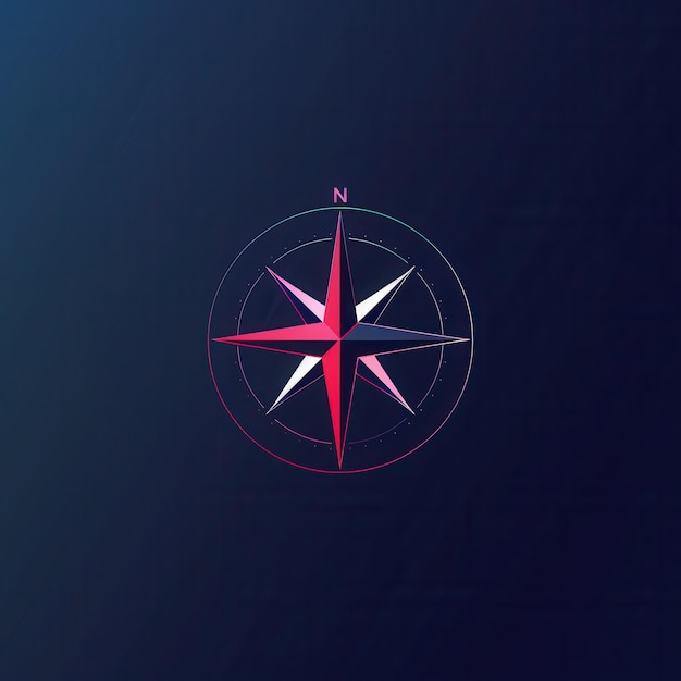 Photo a sleek compass in red and black on a navy background ideal for navigation apps and travel services highlighting direction and guidance generative ai