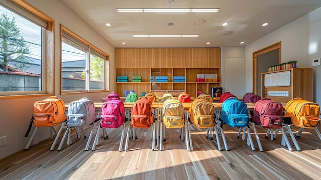 Photo sleek contemporary classroom a captivating snapshot of educational elegance