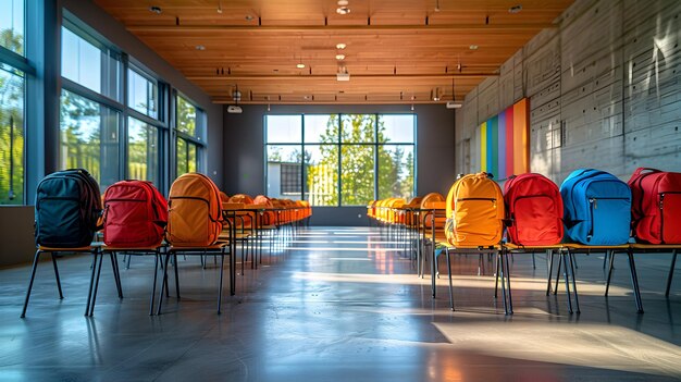 Photo sleek contemporary classroom a captivating snapshot of educational elegance