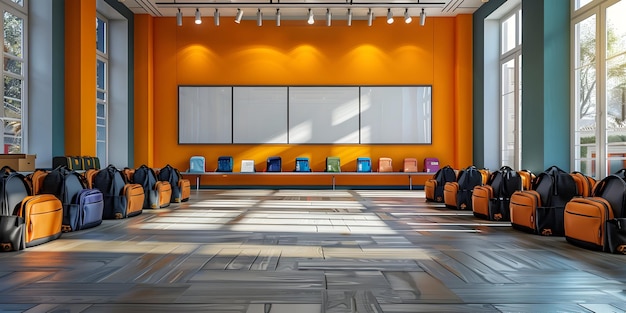 Photo sleek contemporary classroom a captivating snapshot of educational elegance