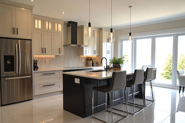 A sleek contemporary kitchen design with a focus on modern appliances