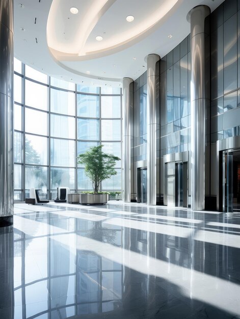 Photo sleek corporate building lobby with natural lighting