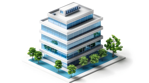 Sleek Corporate Headquarters Building Icon in Gray and Blue Tones on White Background