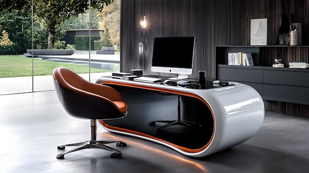 Photo sleek and efficient high tech home office with wireless devices and ergonomic furniture