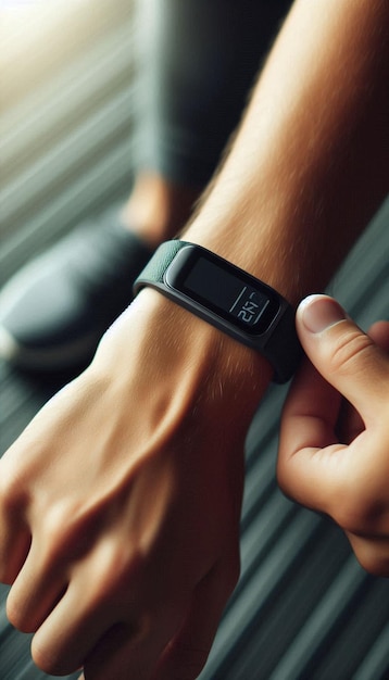 Photo sleek fitness tracker on wrist during an intense workout showing realtime activity tracking