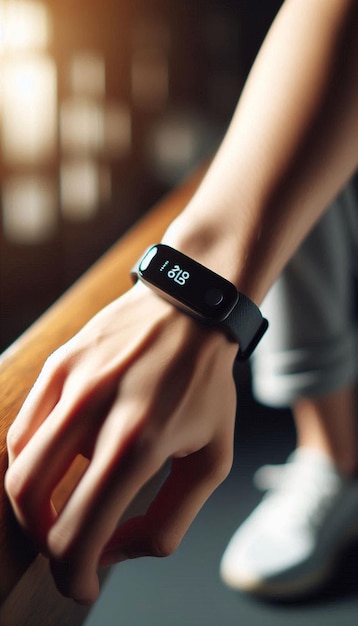 Sleek fitness tracker on wrist during an intense workout showing realtime activity tracking