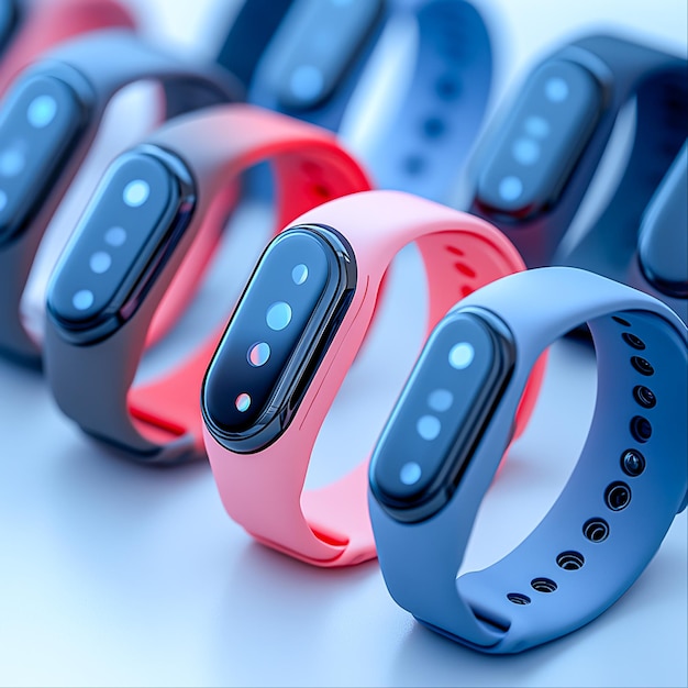 Photo sleek fitness trackers in closeup detail on white background