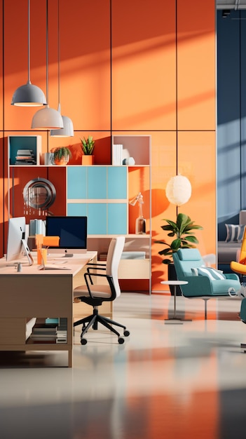 Sleek Furniture in a Vibrant Modern Office with Neutral Palette and Tech Gadgets