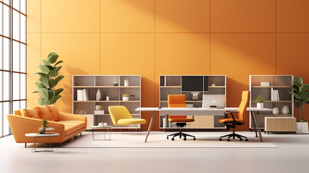 Sleek Furniture in a Vibrant Modern Office with Neutral Palette and Tech Gadgets