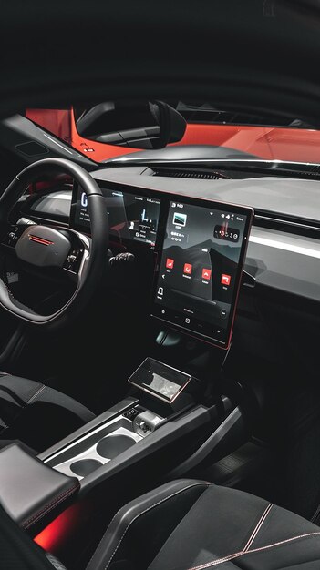 Sleek futuristic dashboard inside a modern car