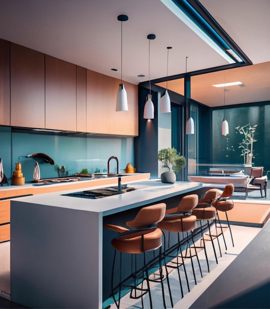 A sleek futuristic kitchen 3d render illustration architecture