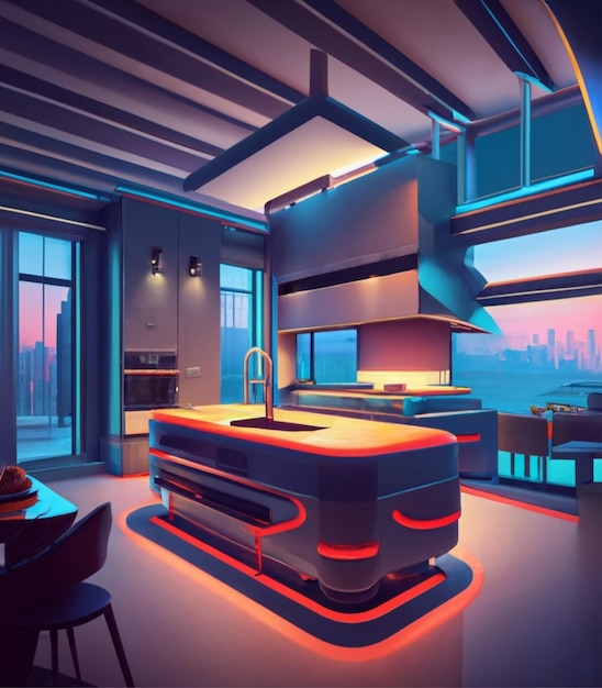 A sleek futuristic kitchen 3d render illustration architecture