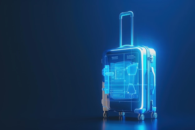 Photo a sleek futuristic suitcase glows with holographic elements emphasizing its smart features and design