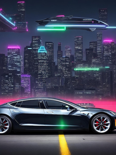 A sleek and futuristic Tesla zooms