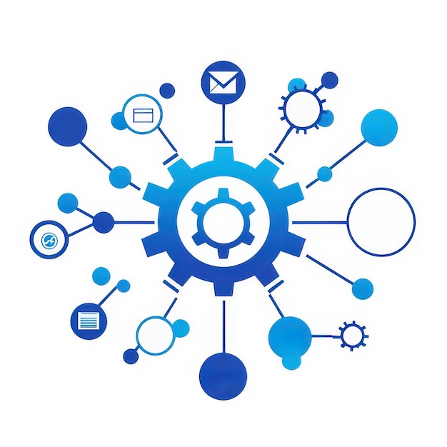 Photo sleek gear logo symbolizes network lines and data automation