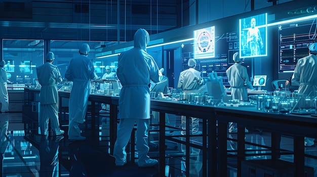 Sleek High Tech Laboratory Setting with Advanced Medical Equipment and Holograms