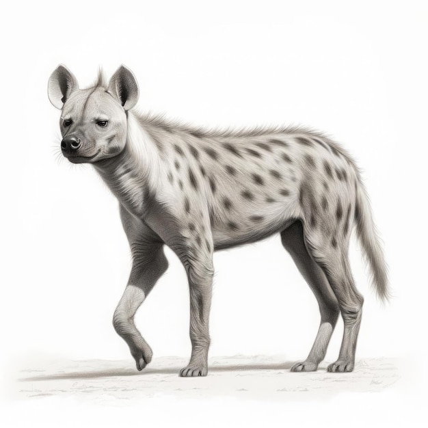 Sleek Hyena Gazing Rightward In Line Drawing Style