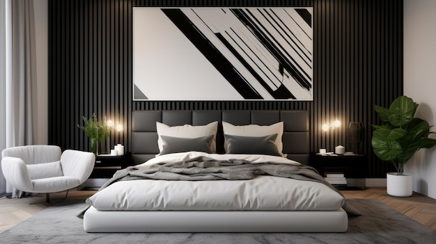 Sleek Interior Decor of a Bedroom Featuring Bold Textures and Neutral Tones Generative AI