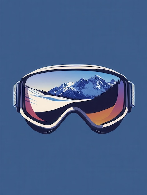 Photo a sleek logo featuring ski goggles showcases stunning reflections of majestic snowcovered mountains under a bright sky generative ai