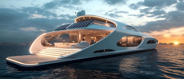 Sleek Luxury SolarPowered Yacht with Flowing Design