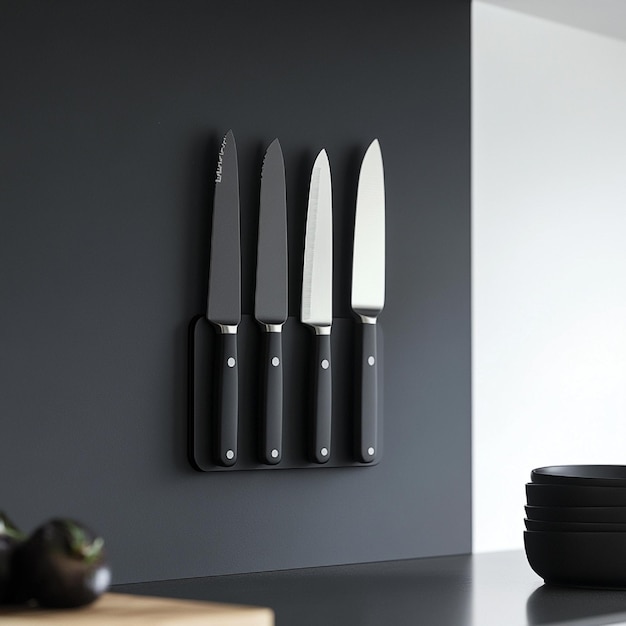 Photo sleek magnetic knife holder with a minimalist look